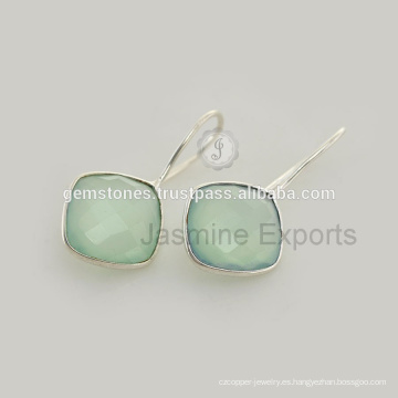 Nuevo diseñador Aqua Calcedonia Gemstone hechos a mano Pendientes de plata